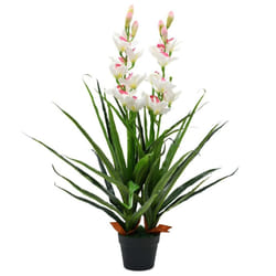 vidaXL Artificial Cymbidium Orchid Plant with Pot 100cm Green Fake Flora Decor