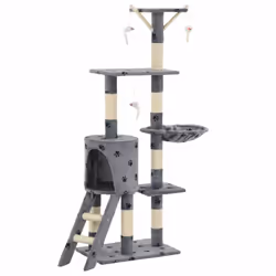 vidaXL Cat Tree with Sisal Scratching Posts 138cm Grey Paw Prints Kitten Tower