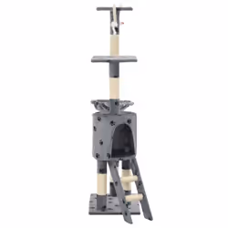 vidaXL Cat Tree with Sisal Scratching Posts 138cm Grey Paw Prints Kitten Tower - Additional view 4