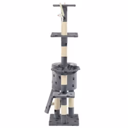vidaXL Cat Tree with Sisal Scratching Posts 138cm Grey Paw Prints Kitten Tower - Additional view 5