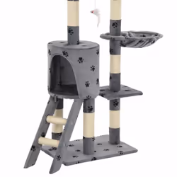 vidaXL Cat Tree with Sisal Scratching Posts 138cm Grey Paw Prints Kitten Tower - Additional view 8