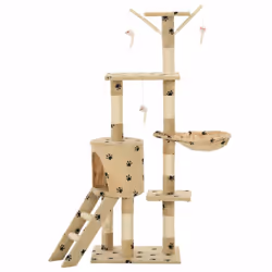 vidaXL Cat Tree with Sisal Scratching Posts 138cm Beige Paw Prints Play Tower