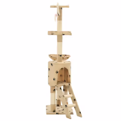 vidaXL Cat Tree with Sisal Scratching Posts 138cm Beige Paw Prints Play Tower