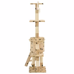 vidaXL Cat Tree with Sisal Scratching Posts 138cm Beige Paw Prints Play Tower - Additional view 4