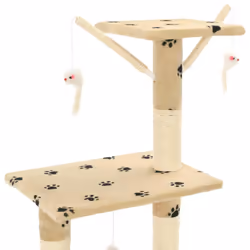 vidaXL Cat Tree with Sisal Scratching Posts 138cm Beige Paw Prints Play Tower - Additional view 5