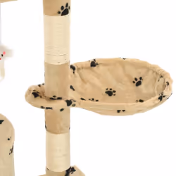 vidaXL Cat Tree with Sisal Scratching Posts 138cm Beige Paw Prints Play Tower - Additional view 6