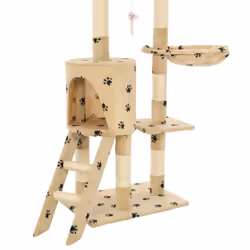vidaXL Cat Tree with Sisal Scratching Posts 138cm Beige Paw Prints Play Tower - Additional view 7