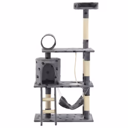vidaXL Cat Tree with Sisal Scratching Posts 140cm Grey Paw Prints Play Tower