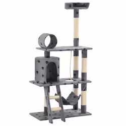 vidaXL Cat Tree with Sisal Scratching Posts 140cm Grey Paw Prints Play Tower