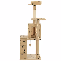 vidaXL Cat Tree with Sisal Scratching Posts 120cm Beige Paw Prints Play Tower