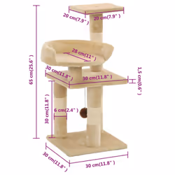 vidaXL Cat Tree with Sisal Scratching Posts 65cm Beige Kitten Activity Centre - Additional view 5