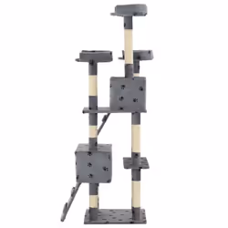 vidaXL Cat Tree with Sisal Scratching Posts 170cm Paw Prints Grey Kitten Tower