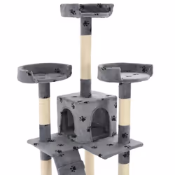 vidaXL Cat Tree with Sisal Scratching Posts 170cm Paw Prints Grey Kitten Tower