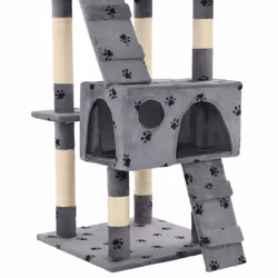 vidaXL Cat Tree with Sisal Scratching Posts 170cm Paw Prints Grey Kitten Tower - Additional view 5