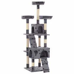 vidaXL Cat Tree with Sisal Scratching Posts 170cm Paw Prints Grey Kitten Tower - Additional view 6