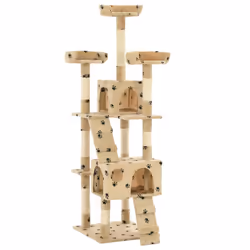 vidaXL Cat Tree with Sisal Scratching Post 170cm Paw Prints Beige Kitten Tower - Additional view 4