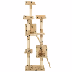 vidaXL Cat Tree with Sisal Scratching Post 170cm Paw Prints Beige Kitten Tower - Additional view 5