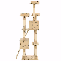 vidaXL Cat Tree with Sisal Scratching Post 170cm Paw Prints Beige Kitten Tower - Additional view 6