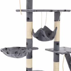 vidaXL Cat Tree with Sisal Scratching Posts 230-250cm Paw Prints Grey Tower