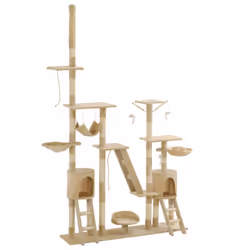 vidaXL Cat Tree with Sisal Scratching Posts 230-250cm Beige Kitten Play Tower - Additional view 4