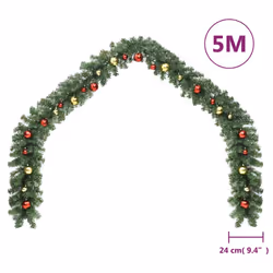 vidaXL Christmas Garland Decorated with Baubles and LED Lights Multi Sizes - 5 m