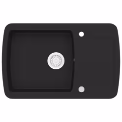vidaXL Granite Kitchen Sink Single Basin Black Overmount with Basket Strainer