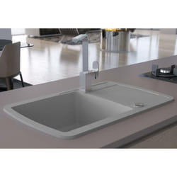 vidaXL Granite Kitchen Sink Single Basin Grey Overmount with Basket Strainer