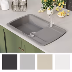 vidaXL Granite Kitchen Sink Single Basin Grey Overmount with Basket Strainer