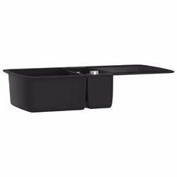 vidaXL Granite Kitchen Sink Double Basin Black Overmount with Basket Strainer