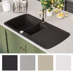 vidaXL Granite Kitchen Sink Double Basin Black Overmount with Basket Strainer - Additional view 6