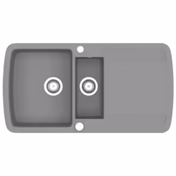 vidaXL Granite Kitchen Sink Double Basin Grey Overmount with Basket Strainer