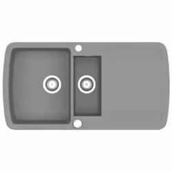 vidaXL Granite Kitchen Sink Double Basin Grey Overmount with Basket Strainer