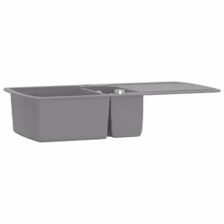 vidaXL Granite Kitchen Sink Double Basin Grey Overmount with Basket Strainer