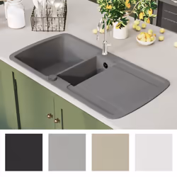 vidaXL Granite Kitchen Sink Double Basin Grey Overmount with Basket Strainer - Additional view 6
