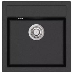 vidaXL Granite Kitchen Sink Single Basin Black Overmount with Basket Strainer