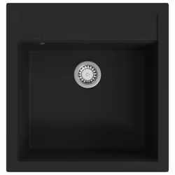 vidaXL Granite Kitchen Sink Single Basin Black Overmount with Basket Strainer