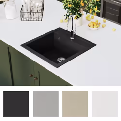 vidaXL Granite Kitchen Sink Single Basin Black Overmount with Basket Strainer - Additional view 6