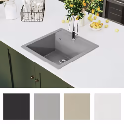 vidaXL Granite Kitchen Sink Single Basin Grey Overmount with Basket Strainer - Additional view 6