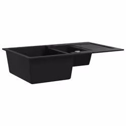 vidaXL Granite Kitchen Sink Double Basin Black Overmount with Basket Strainer