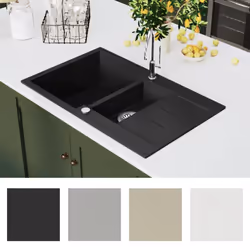 vidaXL Granite Kitchen Sink Double Basin Black Overmount with Basket Strainer - Additional view 6