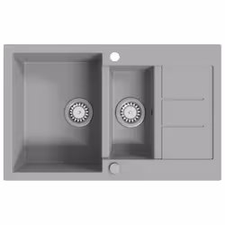 vidaXL Granite Kitchen Sink Double Basin Grey Overmount with Basket Strainer