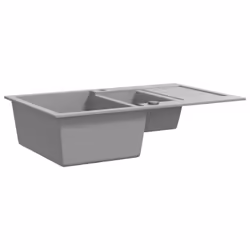 vidaXL Granite Kitchen Sink Double Basin Grey Overmount with Basket Strainer