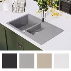 vidaXL Granite Kitchen Sink Double Basin Grey Overmount with Basket Strainer - Additional view 6