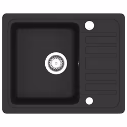 vidaXL Granite Kitchen Sink Single Basin Black Overmount with Basket Strainer