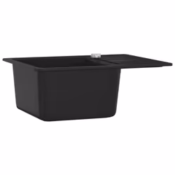 vidaXL Granite Kitchen Sink Single Basin Black Overmount with Basket Strainer