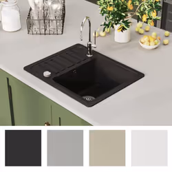 vidaXL Granite Kitchen Sink Single Basin Black Overmount with Basket Strainer - Additional view 6