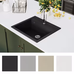 vidaXL Granite Kitchen Sink Single Basin Black Overmount with Basket Strainer - Additional view 6