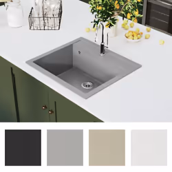 vidaXL Granite Kitchen Sink Single Basin Grey Overmount with Basket Strainer - Additional view 6