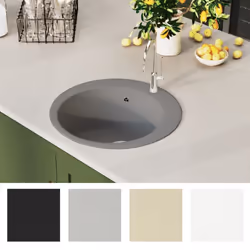 vidaXL Granite Kitchen Sink Single Basin Round Grey Overmount Basket Strainer