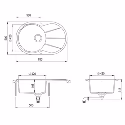 Granite Kitchen Sink Single Basin Oval Black - Additional view 4